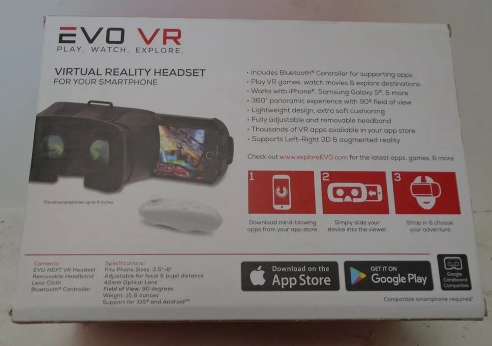 EVO VR Virtual Reality Headset For Your Smartphone With Bluetooth Controller NOB