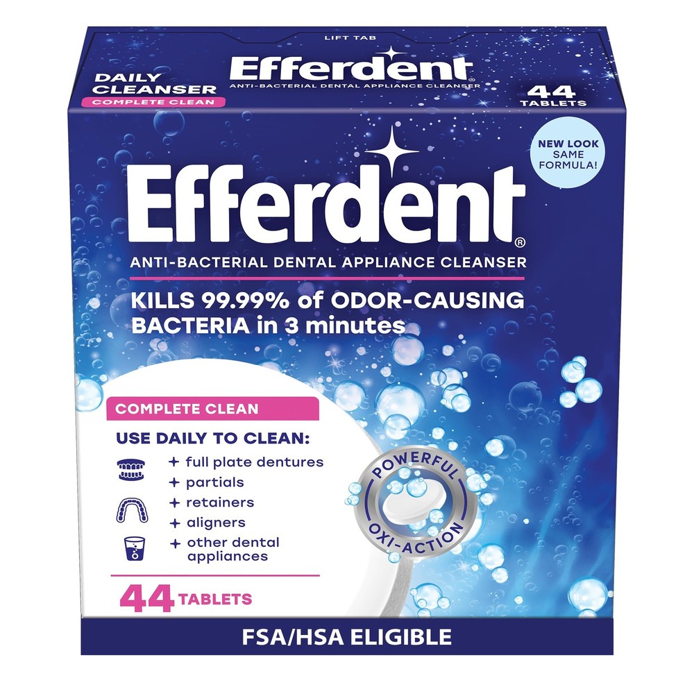 Efferdent Denture Cleanser Tablets, Complete Clean, 44 Count, Blue