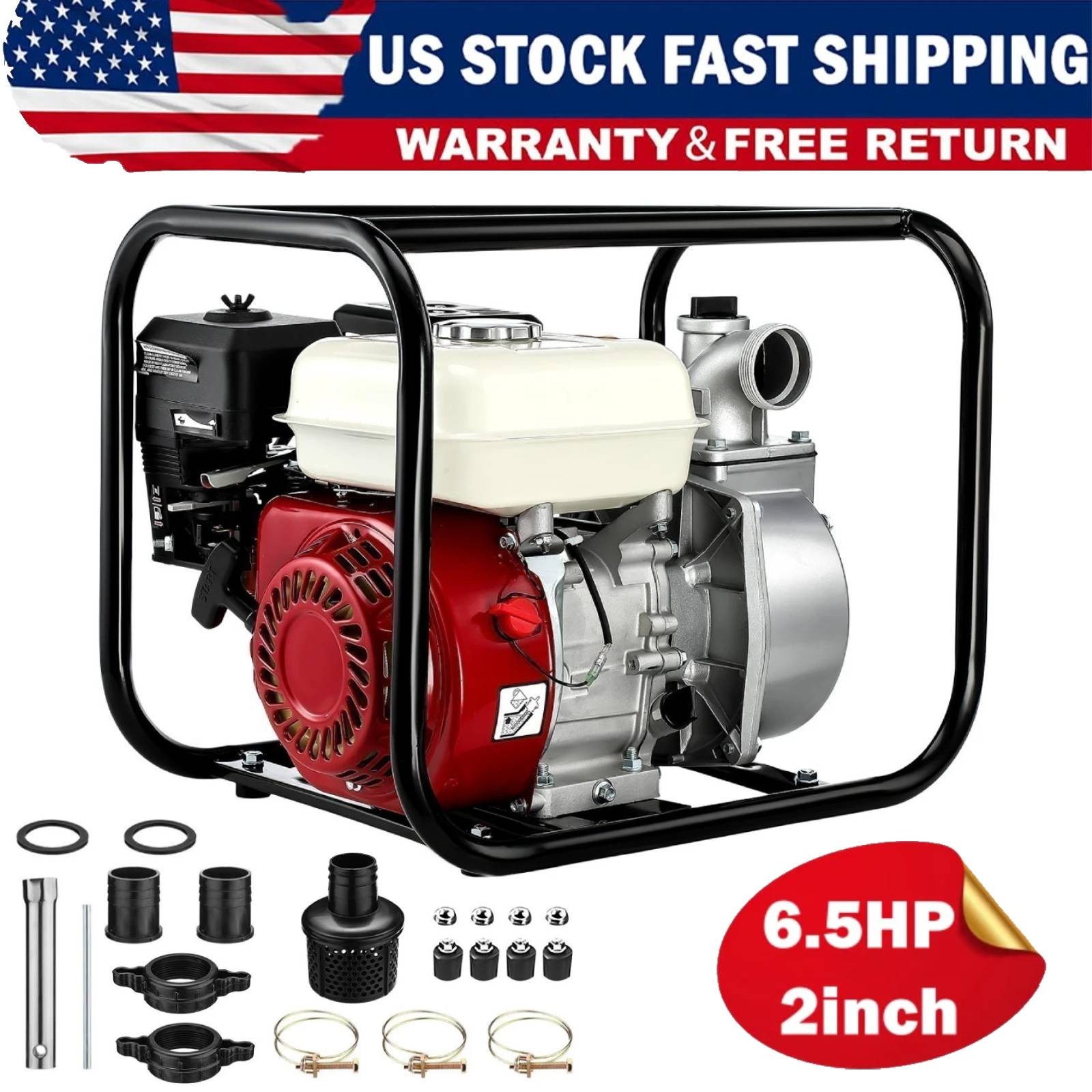 6.5HP 4 Stroke Gasoline Engine Water Pump 2 in Gas-Powered Semi-Trash Water Pump
