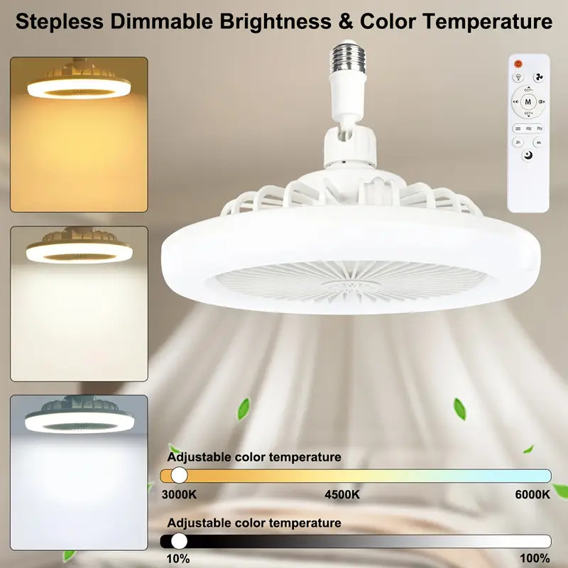 Socket Ceiling Fans with Lights and Remote- Socket Fan light with Dimmable Led