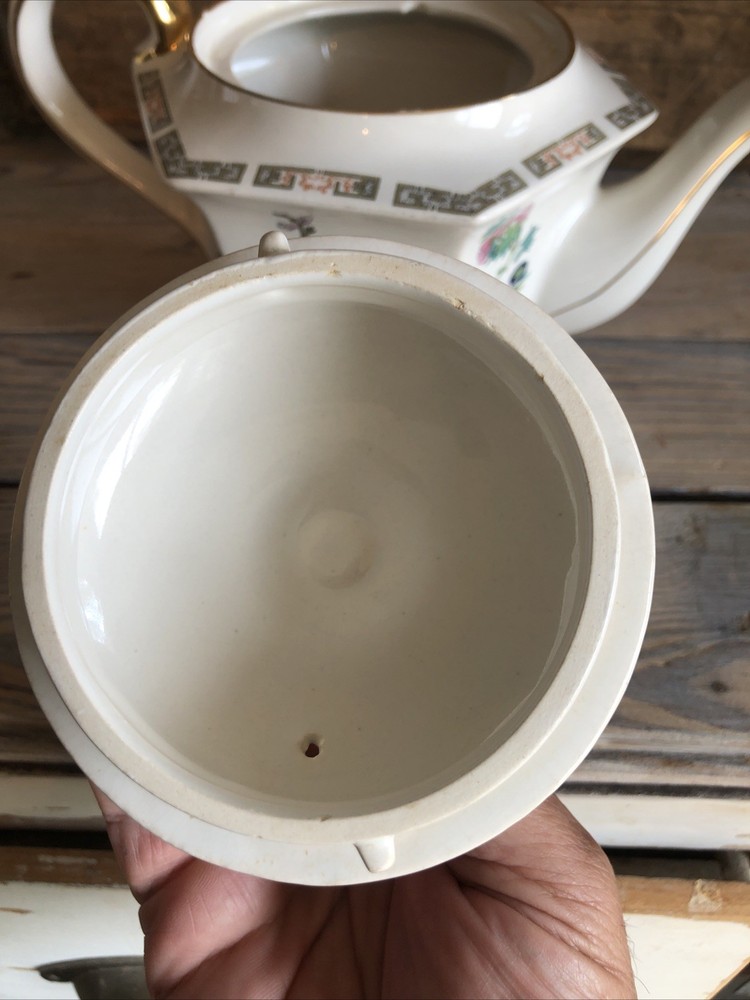 Sadler Teapot Indian Tree Pattern Hexagonal England 4 Cup 1659D Antique Signed