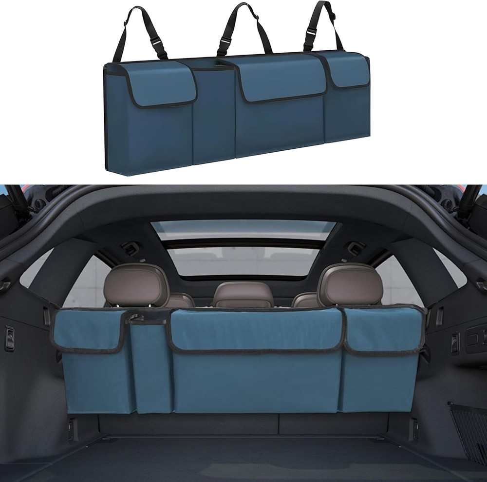 Large Waterproof Car Trunk Organizer with Adjustable Straps & Backseat Storage