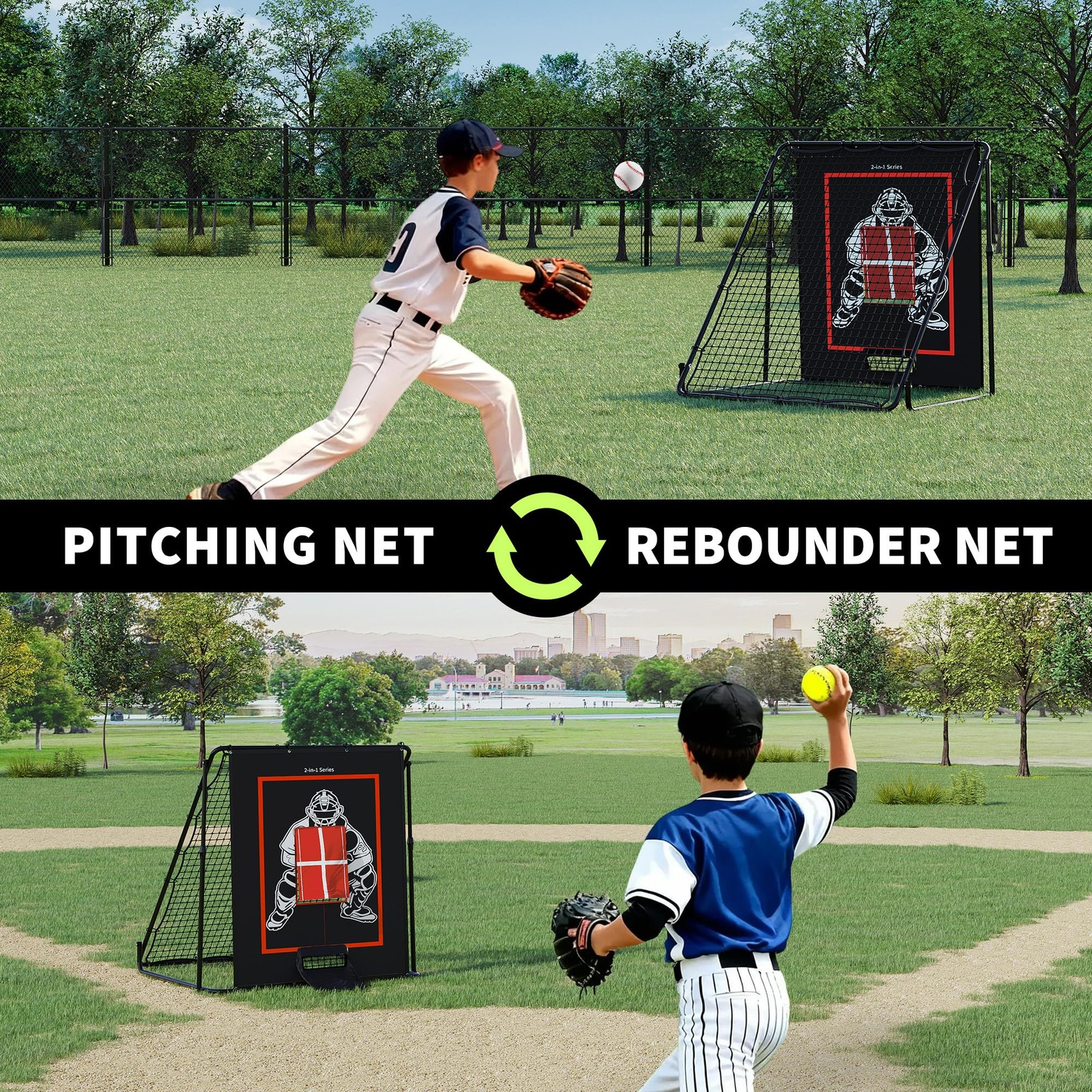 2-in-1 Baseball Pitching Target and Rebounder Net W/Strike Zone,Throwing Trainin