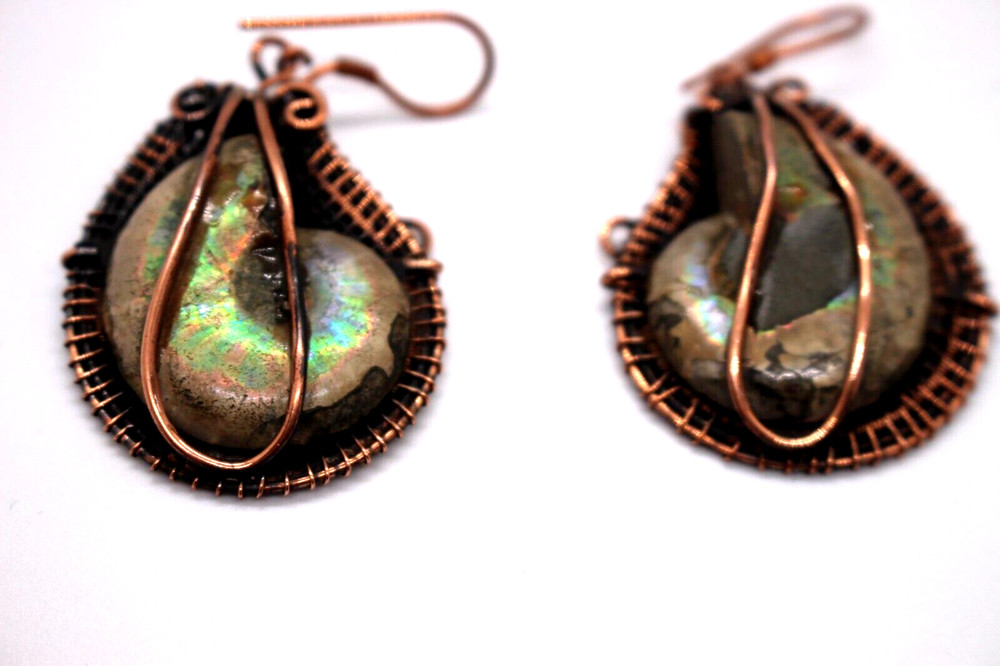 COPPER WIRE WRAPPED SNAIL 1.5" EARRINGS