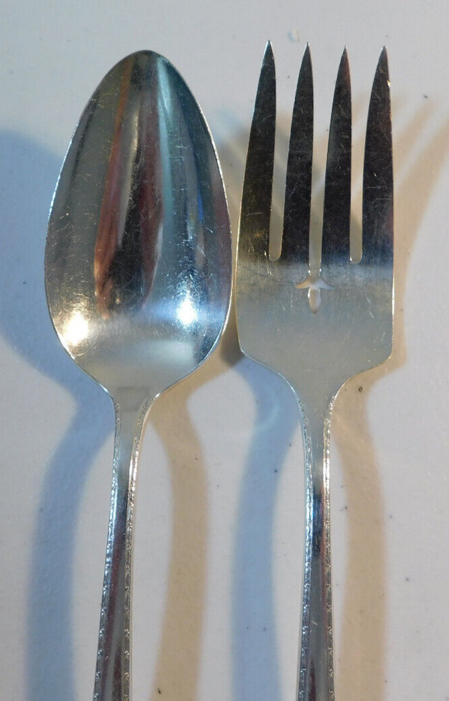PRESTIGE "BORDEAUX" PATTERN SILVERPLATE SERVING SPOON & FORK SET NO MONOGRAMS