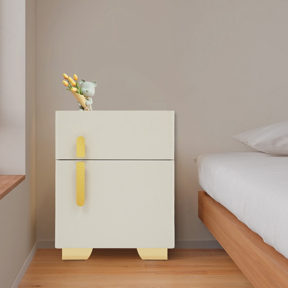 White Wireless Charging Bedside Cabinet w/Lock Bluetooth Speaker Bedside Table