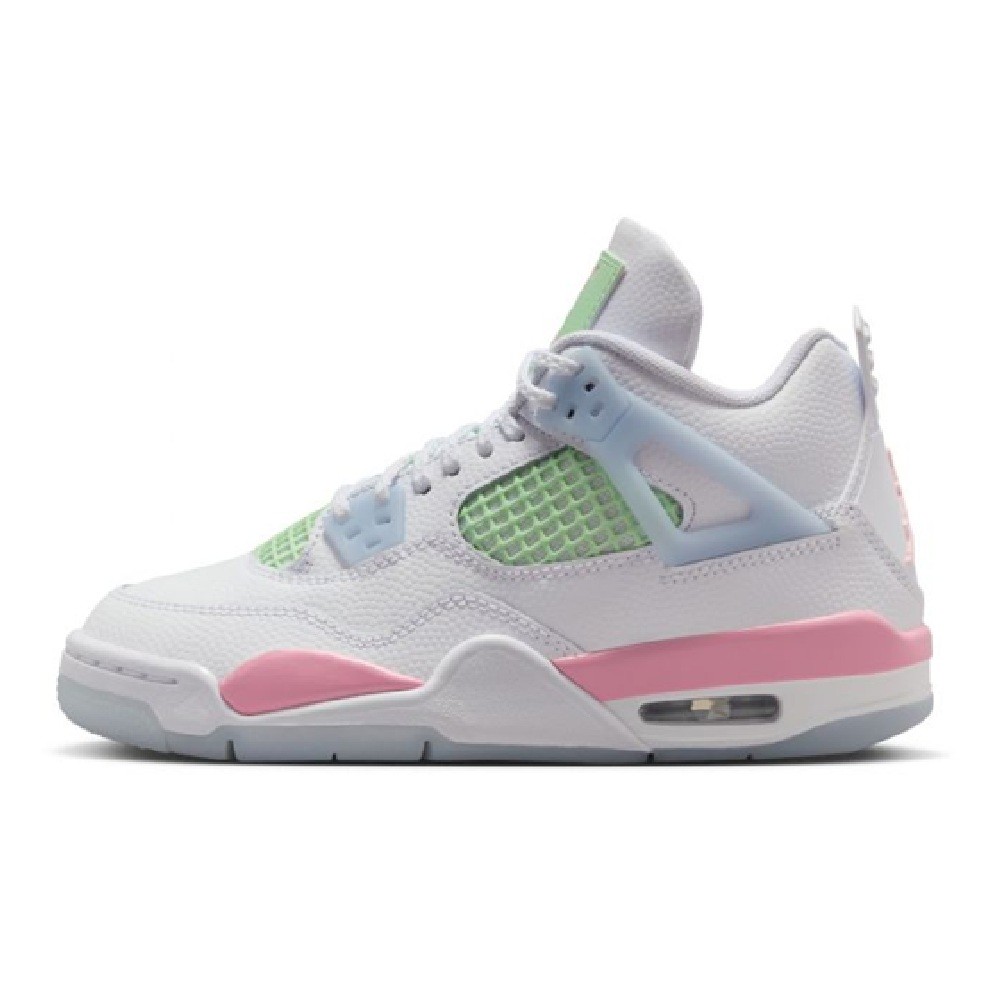 Big Kid's Jordan 4 Retro "V-Day" White/Med Soft Pink-Half Blue (IB7068 100)
