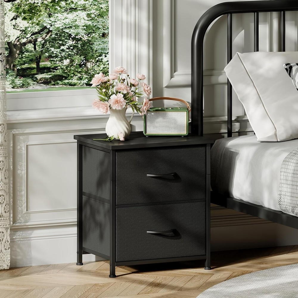Space-Saving Black Nightstand: Quality Engineered Wood, Metal Legs