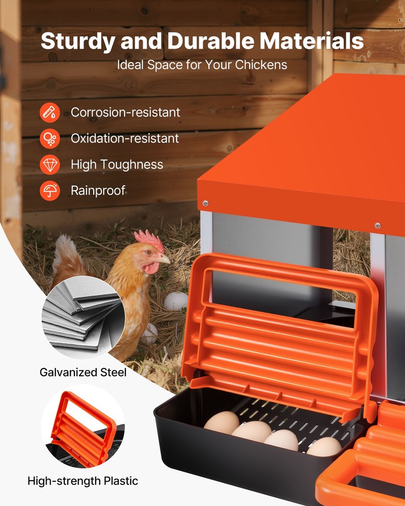 VEVOR Chicken Nesting Boxes 3 Compartments Metal Egg Laying Box Collection Lids