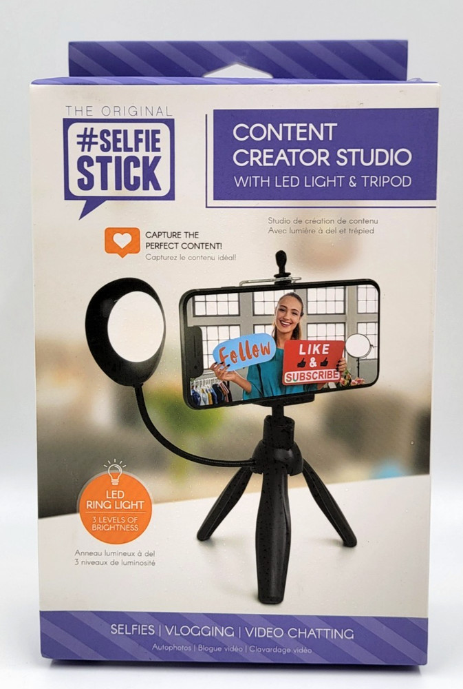 2 Selfie Stick Tripod With LED Ring Light Content Creators Great for Light Boxes
