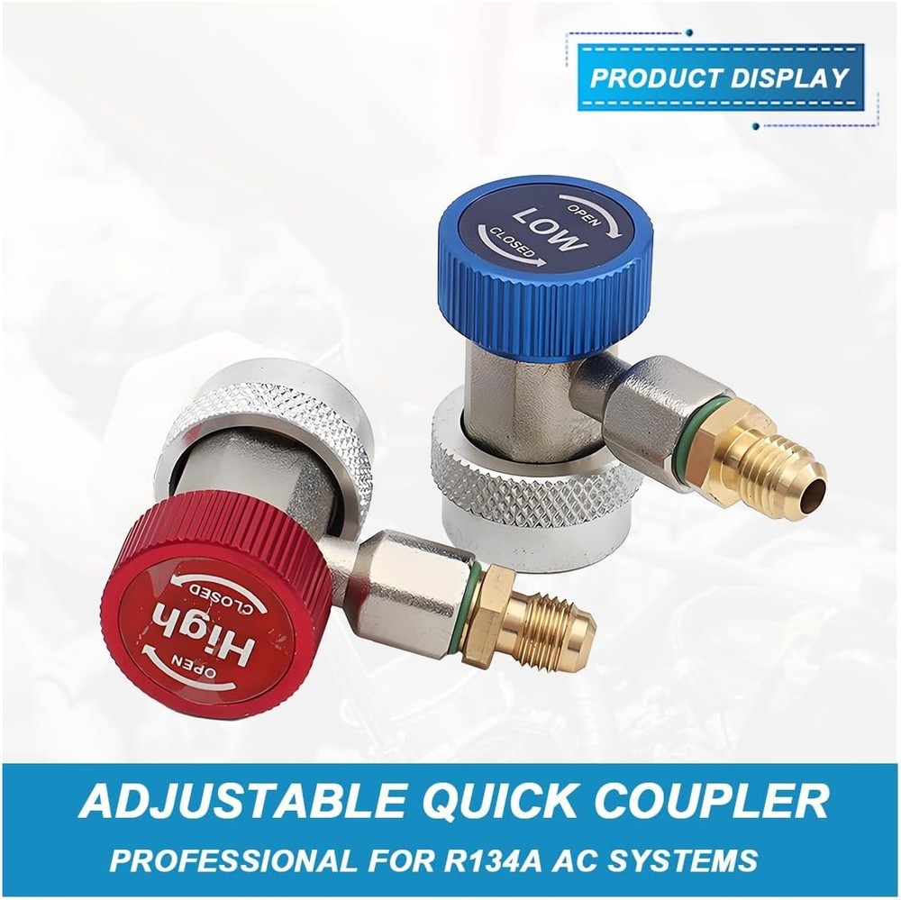 R134A AC Refrigerant Quick Coupler Adapter Set Adjustable High Low Pressure