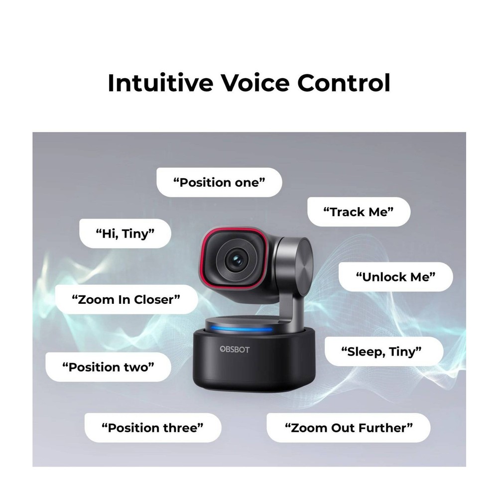 OBSBOT Tiny 3 AI-Powered Spatial Audio 4K PTZ Webcam