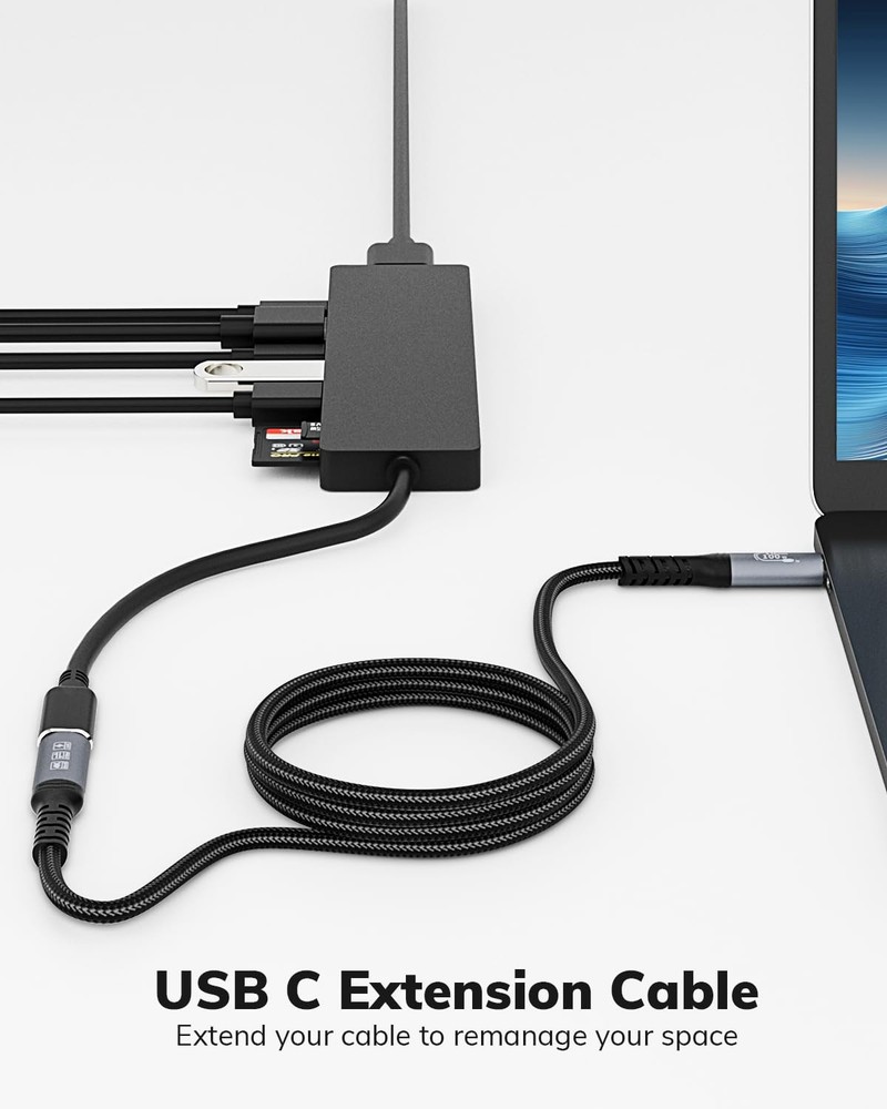 Jnoheefye USB C Extension Cable 3.3FT - 10Gbps Data Transfer, 100W Fast