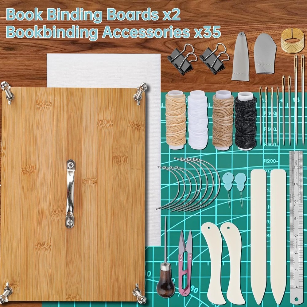 Compact Bamboo Bookbinding Tools - 35-Piece Kit for Safe Document Organization