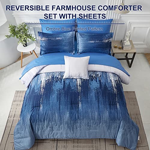 Ombre Comforter Set Size Reversible Gradient Grey Boho Bedding Set Queen Blue