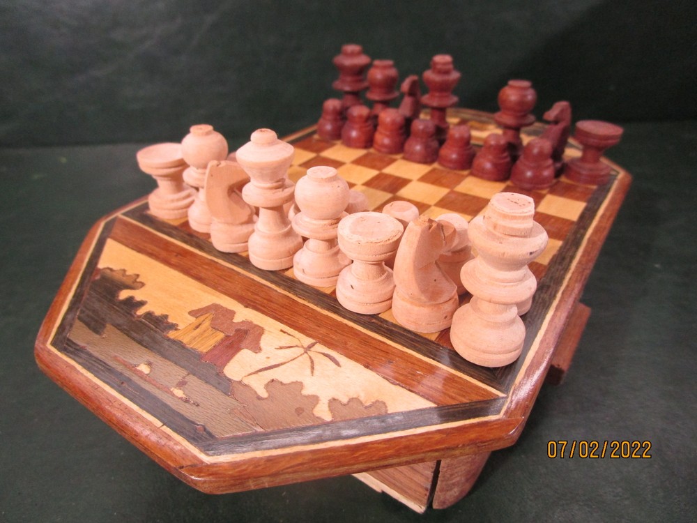 Small Handmade Chess Set Measures 8 1/2" x 5" Missing Pieces