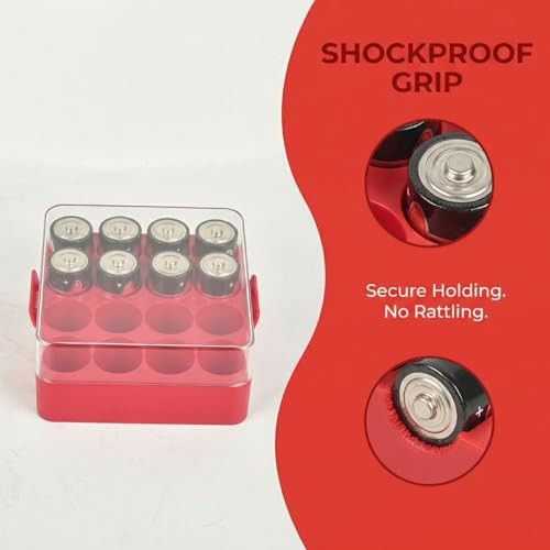 Battery Organizer Storage Case, Battery Vault Box Container for Medium-C Red