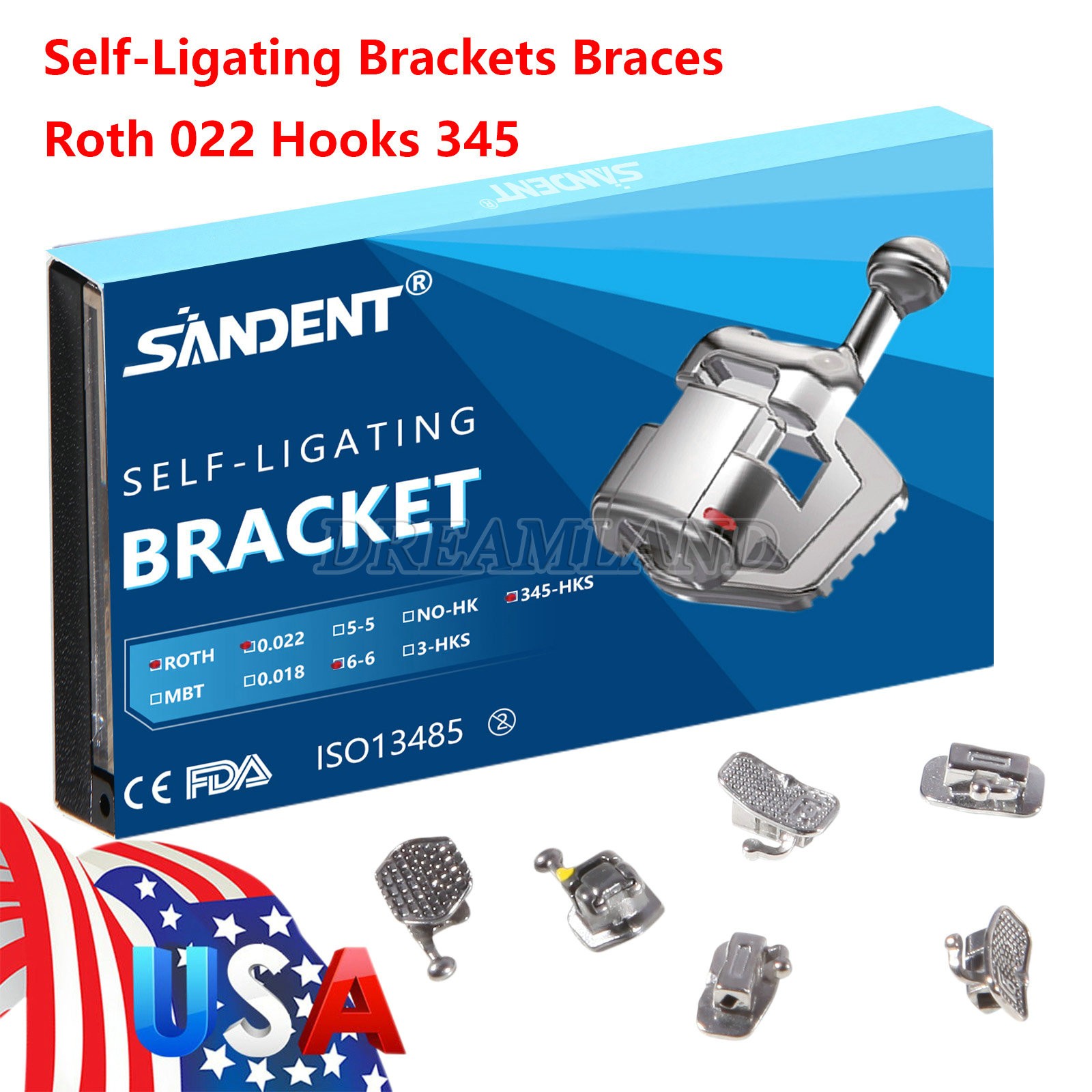 Dental Orthodontic Self-Ligating Brackets Braces Roth 022 Hooks 345&Buccal Tubes