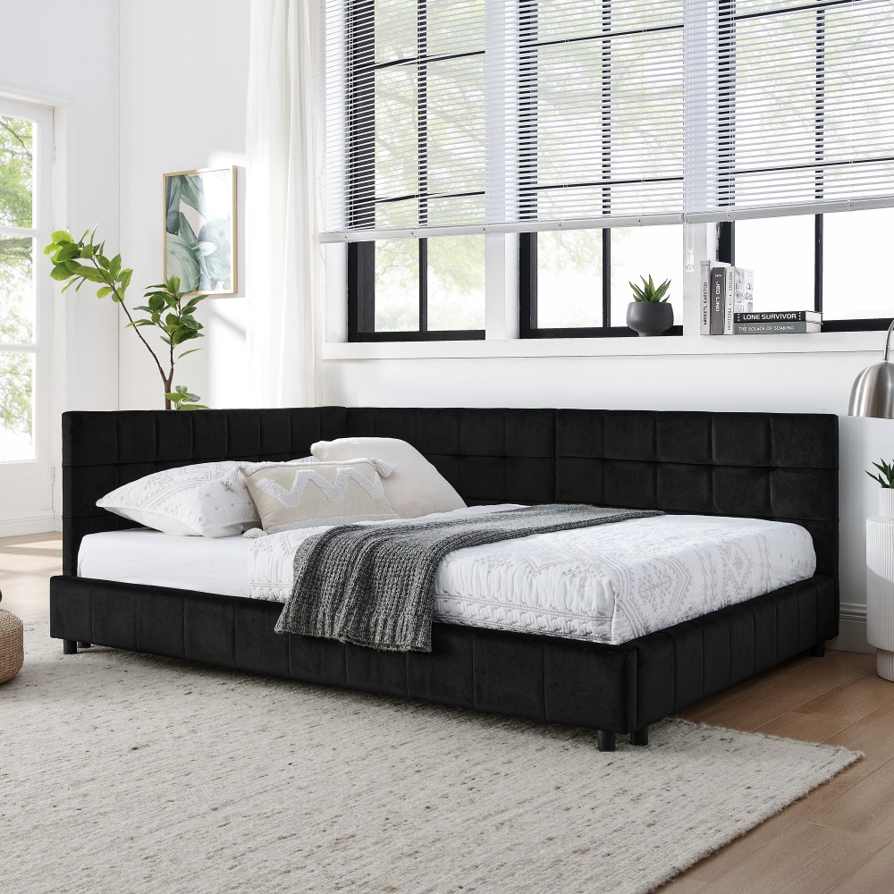 Full Size Upholstered Tufted Bed Frame, Sofa Bed Frame with Comfortable Backrest