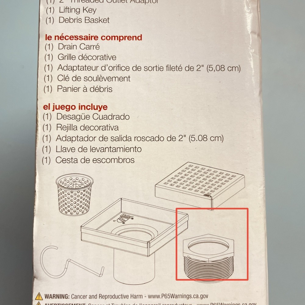 Oatey Designline Shower Drain w/ Square Pattern Drain 6"x6"