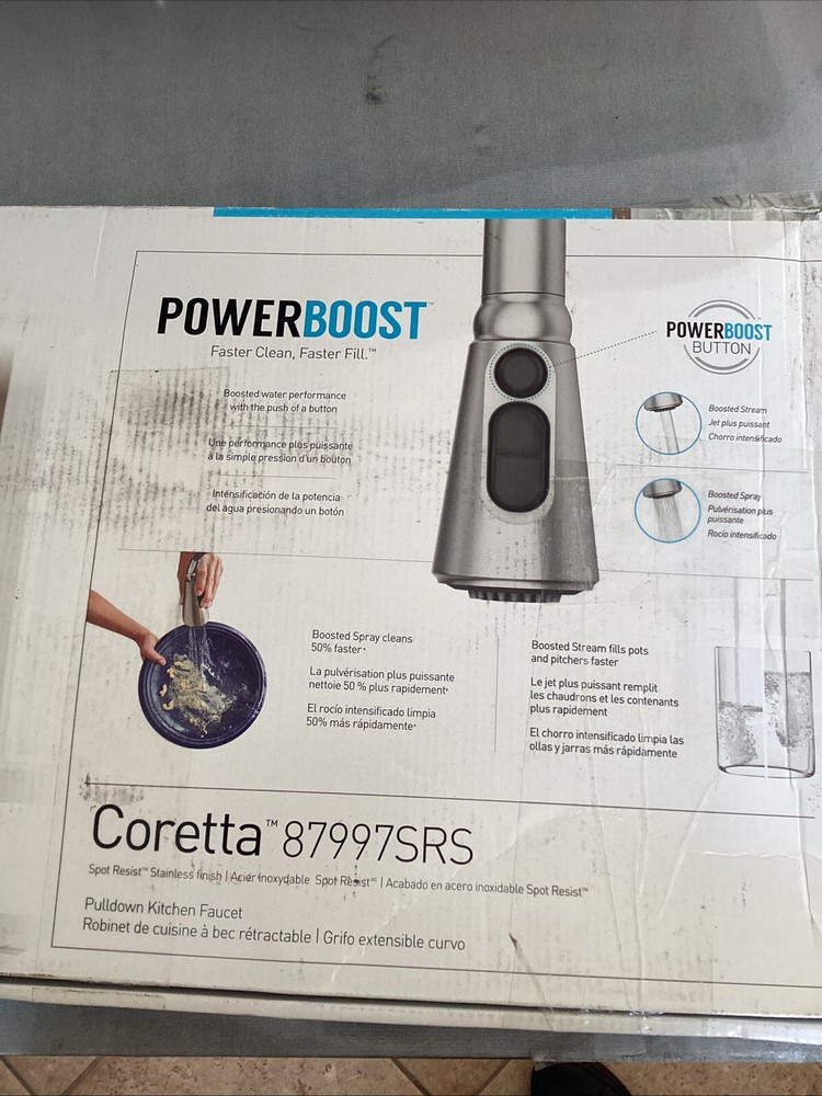 READ Moen Coretta 1-Handle Pull-Down Sprayer Kitchen Faucet w/Reflex Power Boost