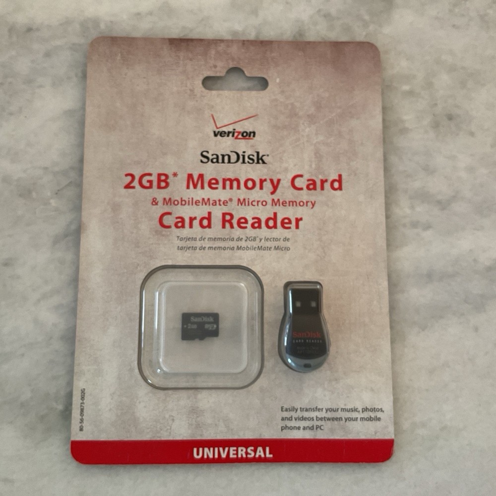 Verizon SanDisk 2GB Memory Card & MobileMate Micro Memory Card Reader NEW
