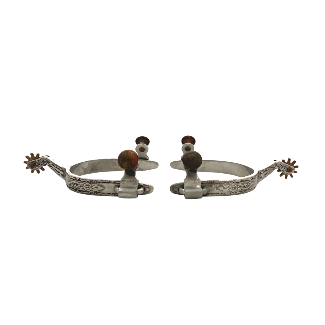 Stainless Steel Flower Engraved Spurs - Youth