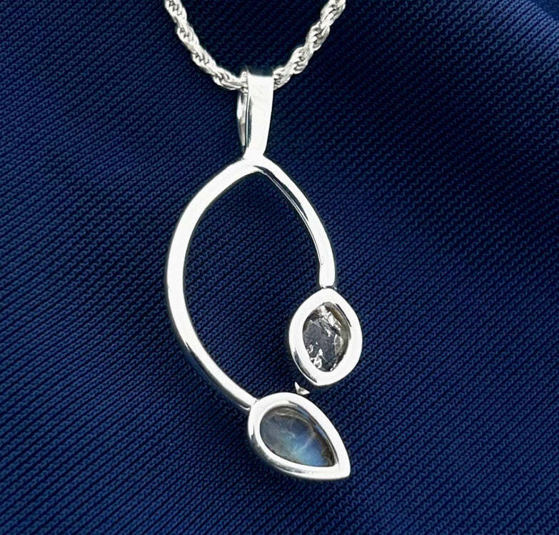 MOONSTONE WITH HERKIMER DIAMOND STERLING SILVER PENDANT