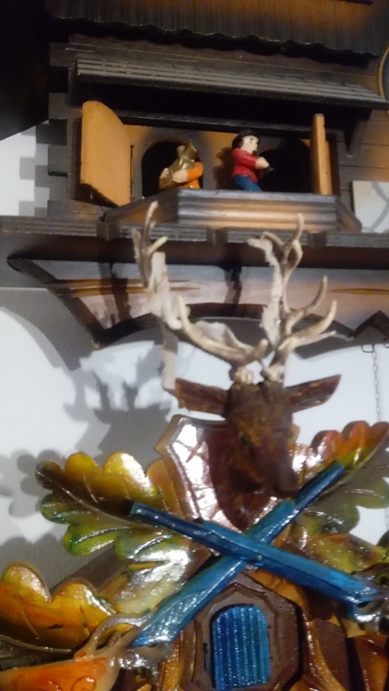 Blackforest Blue Guns Cuckoo Clock Eight Day.