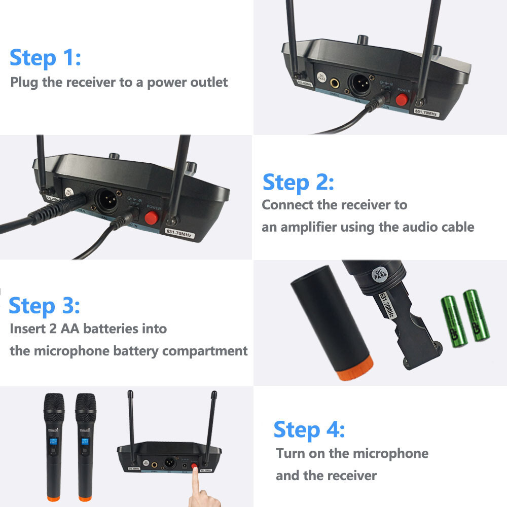 2 Channel UHF Wireless Microphone System 2CH UHF Handheld Microphone Studio Mic