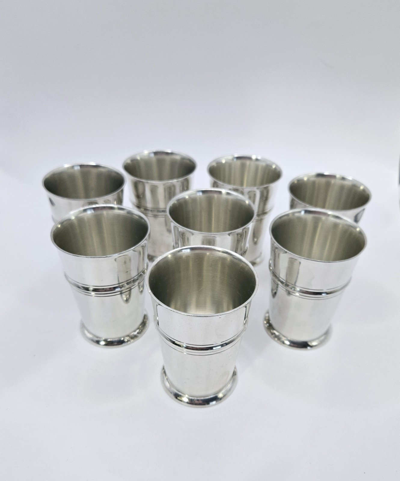 Renaissance Shot Goblets 3" Vintage Stainless Steel Barware Set Of 8 Enscribed