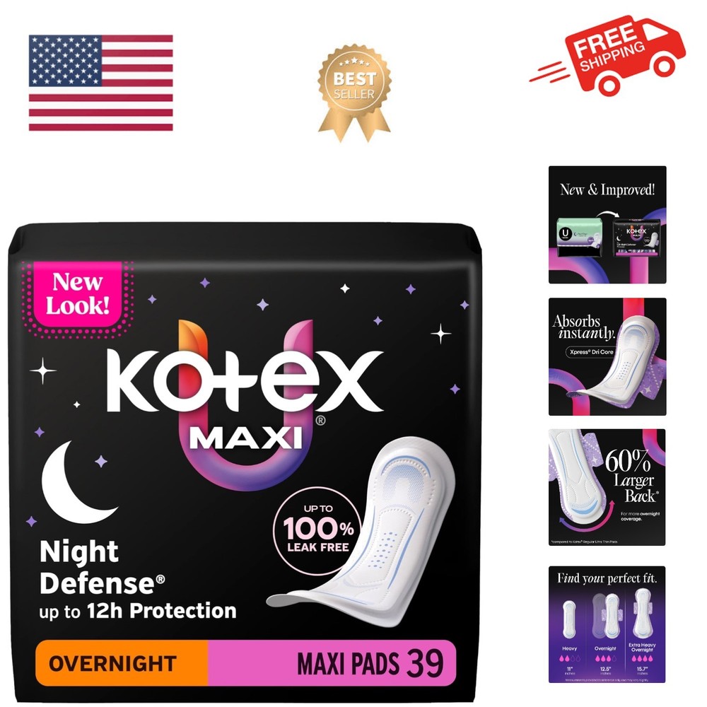 Overnight Maxi Pads, 39 Count Packaging May Vary