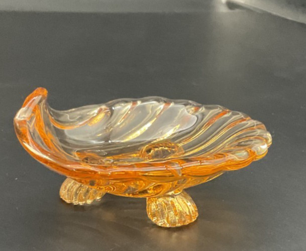Cambridge Caprice Amber Footed Open Salt Shell Dish