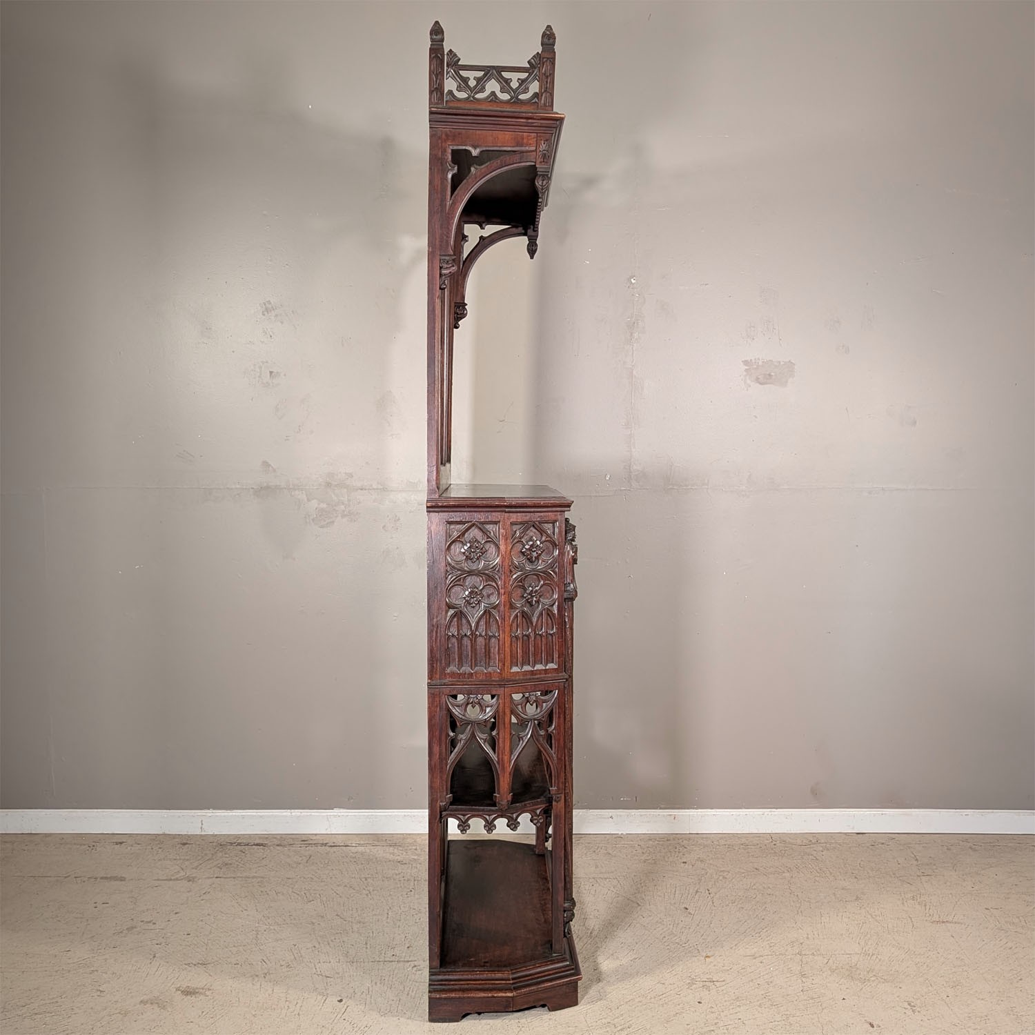 Premium Quality Antique French Gothic Carved Walnut Cabinet Pedestal