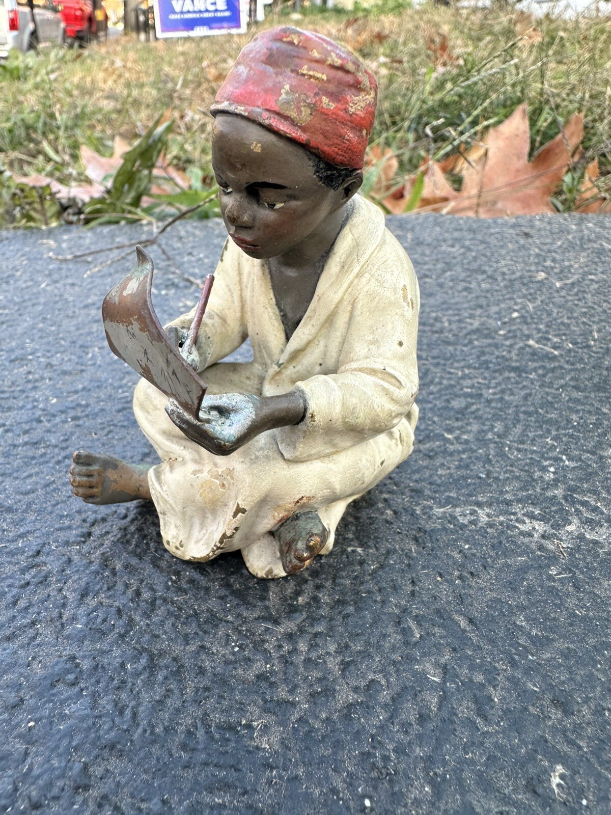 Wonderful Antique Bronze Boy Writing the Arabic