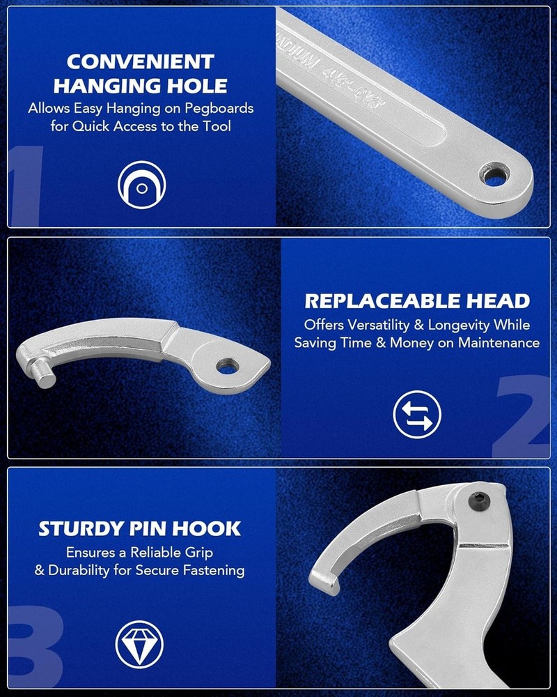 8pc Adjustable Pin Spanner Wrench Set with Changeable Heads