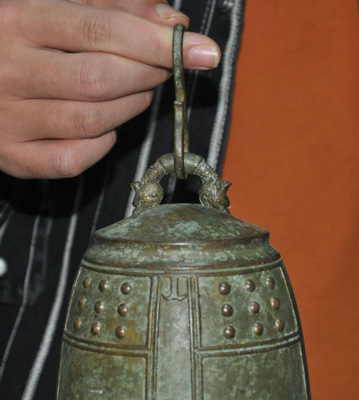 5.5" Chinese Buddhism temple bronze text Kwan-Yin GuanYin exorcism bell bell