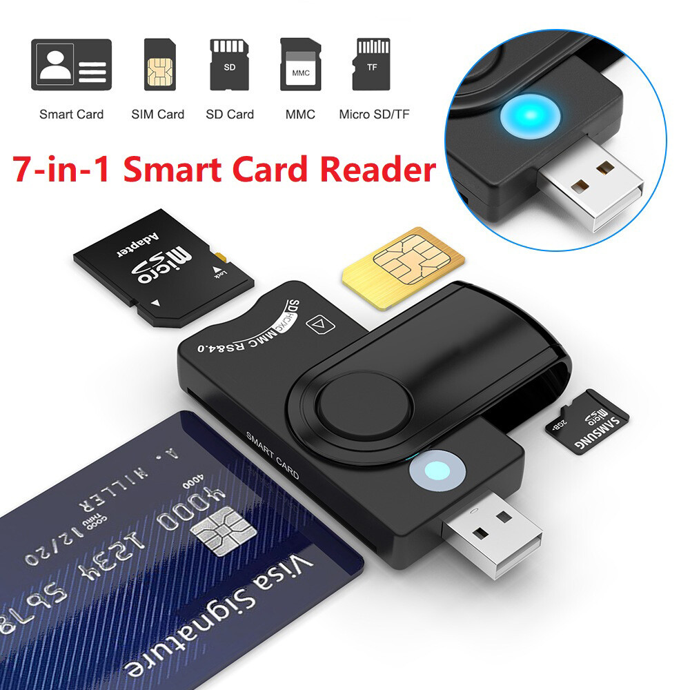 7-in-1 Smart USB Micro TF SD SIM ID Memory Card Reader DOD Adapter for PC Laptop