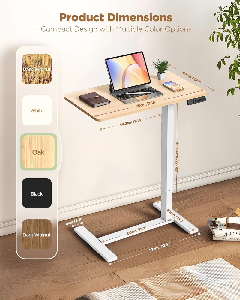Overbed Bedside Table with Wheels, Electric Standing Desk Adjustable Height, ...