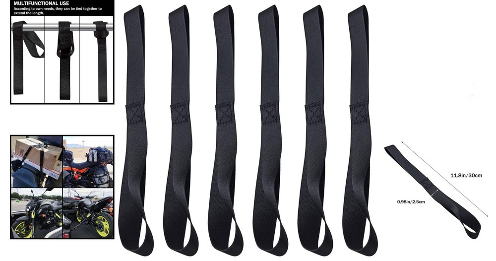 6 Pack Black Soft Loop Tie Down Straps, 1500Lbs Load Capacity - Secure Your ATV