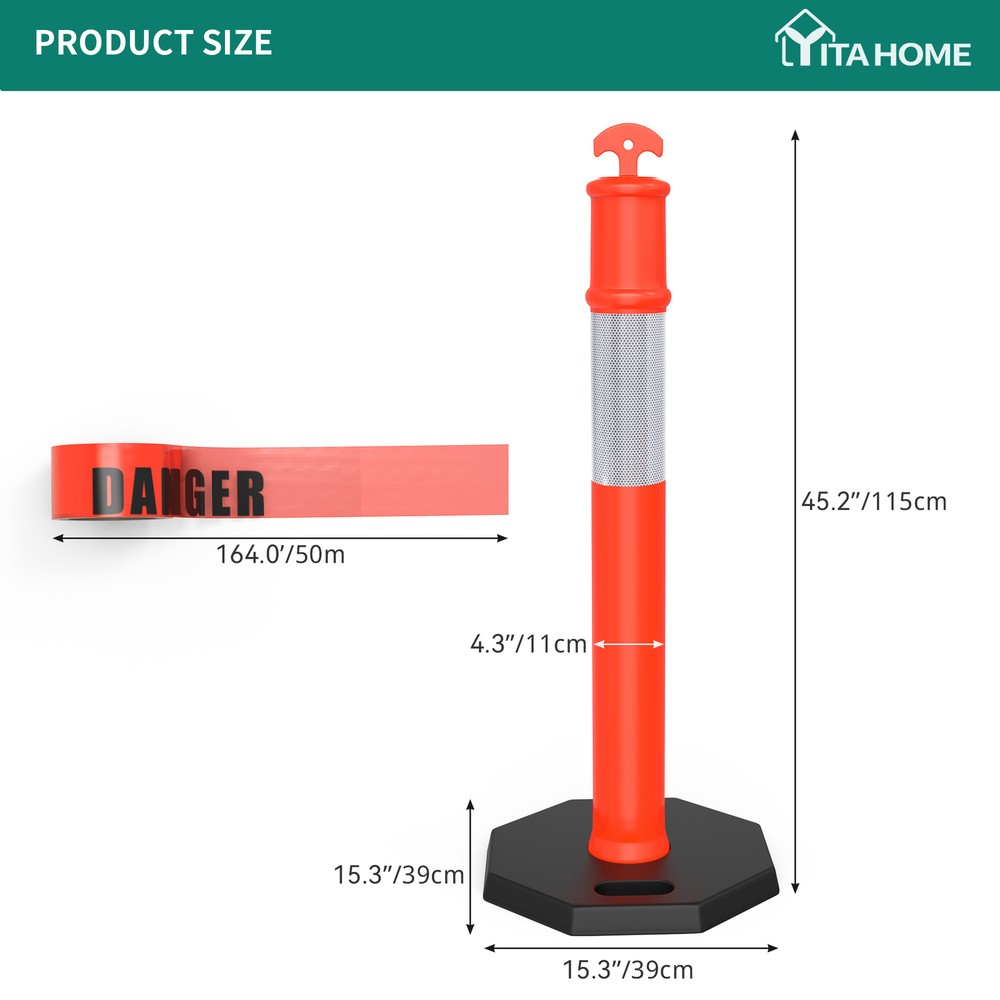 TAUS 45 inch Delineator Post with Base, 4 Pack Traffic Delineator Posts
