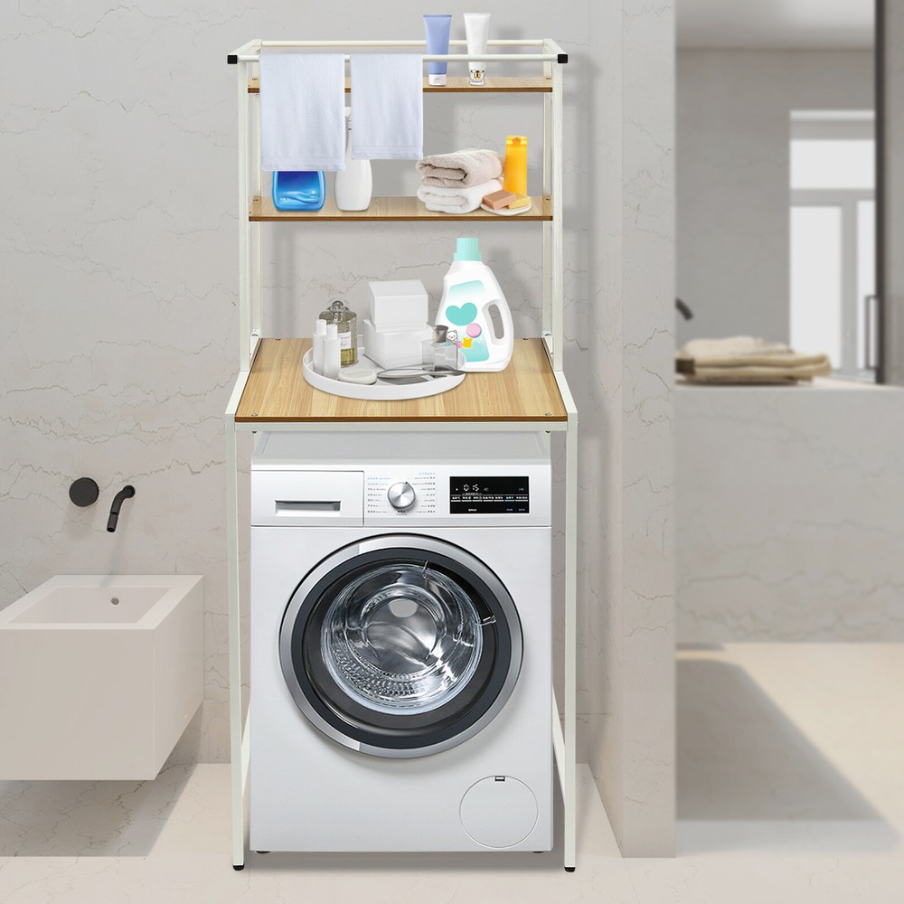 Three-Tier Washer and Dryer Storage Rack - Adjustable Bathroom Shelf