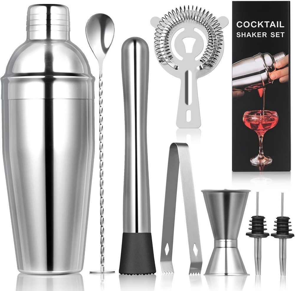 Cocktail Shaker Set, 8-Piece Bar Set, Practical Bartender Kit, Includes Many ...