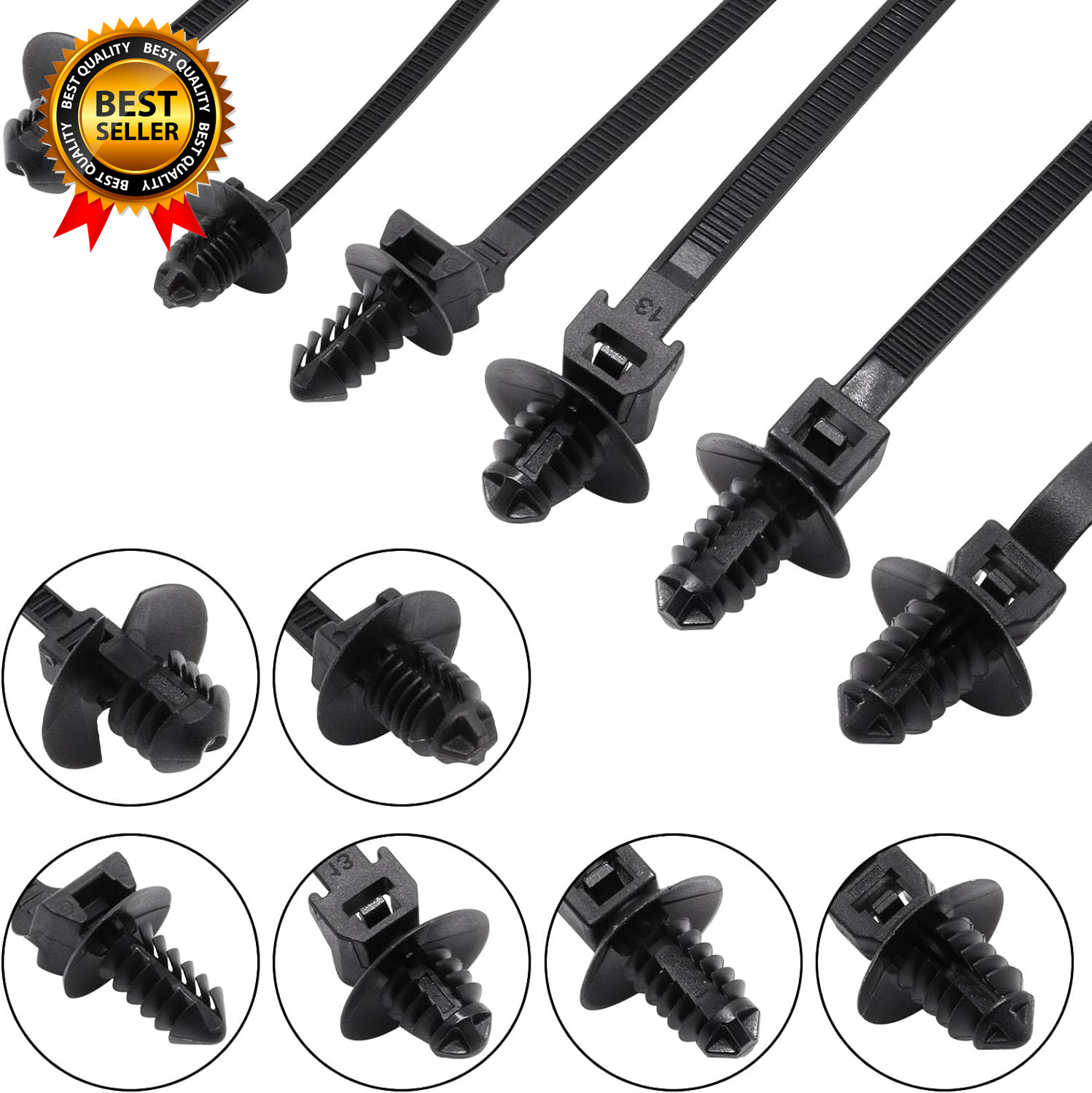 60 PCS Push Mount Zip Ties Nylon Car Mount Wire Tie Snap in Cable Zip Ties