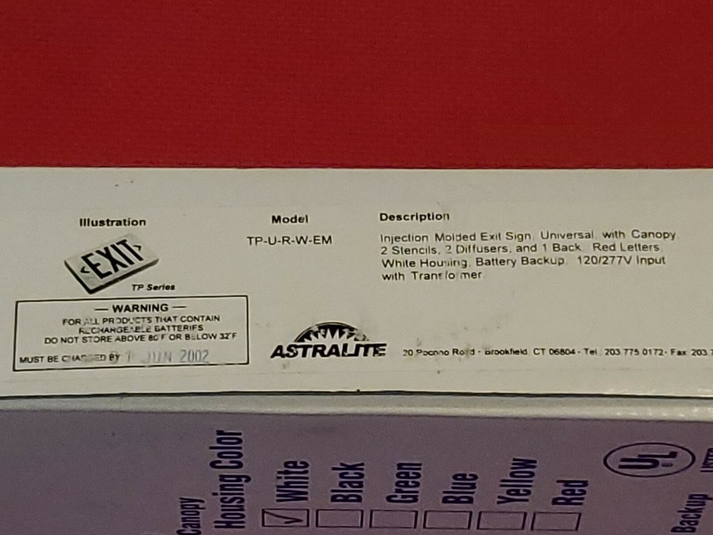 Astralite Exit Sign TP-U-R-W-EM