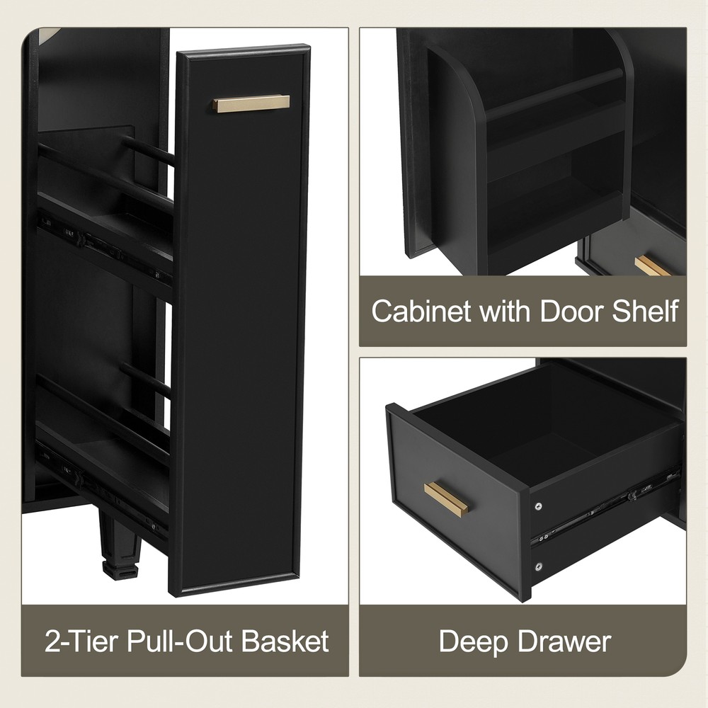 Bathroom Vanity with Ceramic Sink Solid Wood Frame Storage Cabinet Deep Drawer