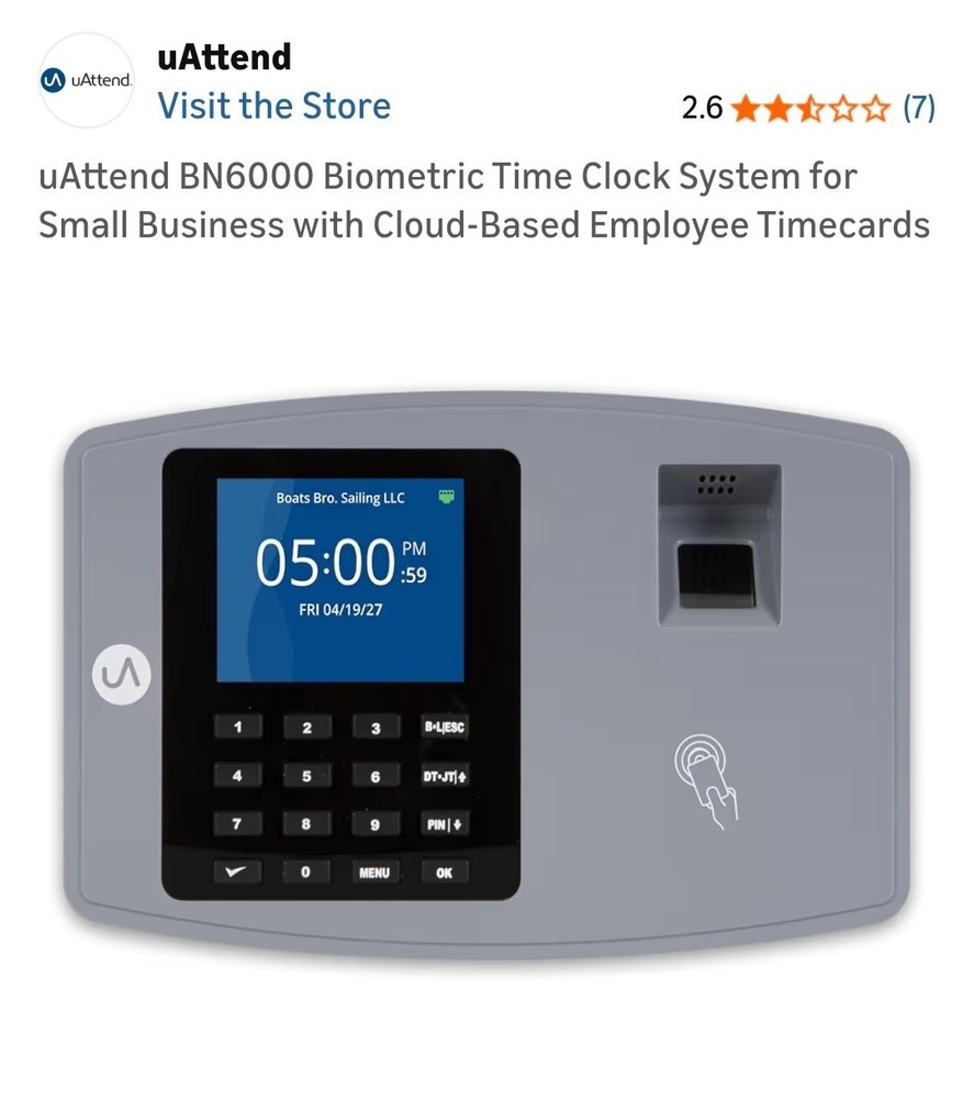 uAttend BN6000 Biometric Timeclock BN Series Employee Time Clock System