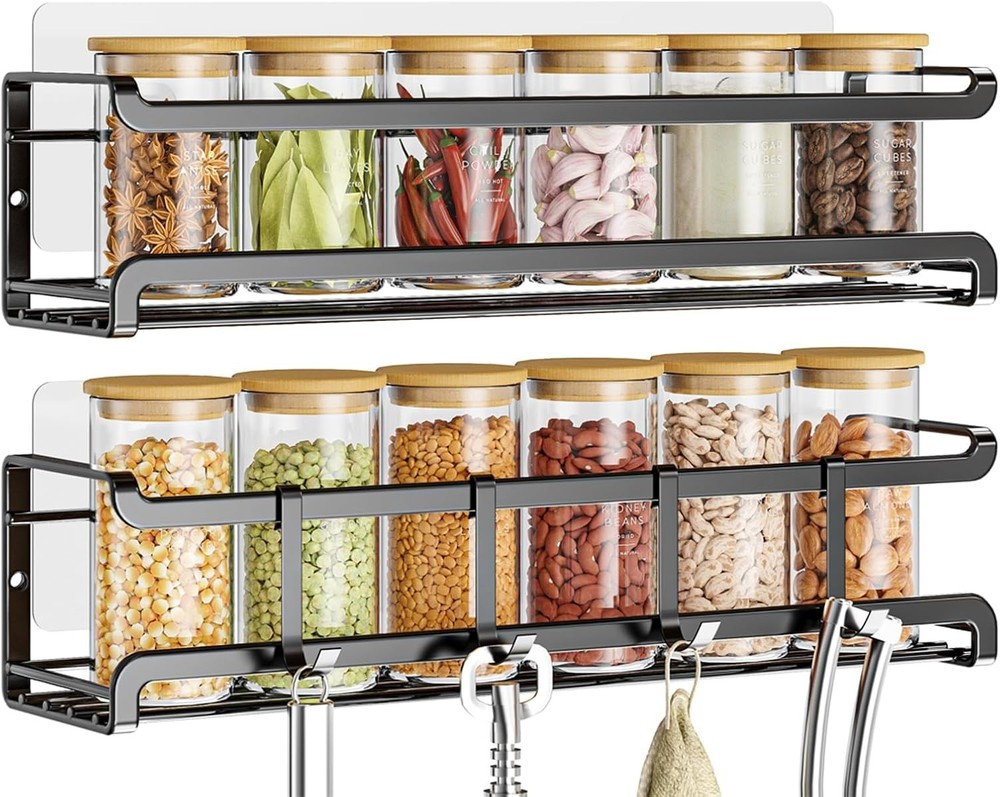 Stylish Wall Mounted Spice Rack - 2 Pack for Kitchen & Pantry Organization