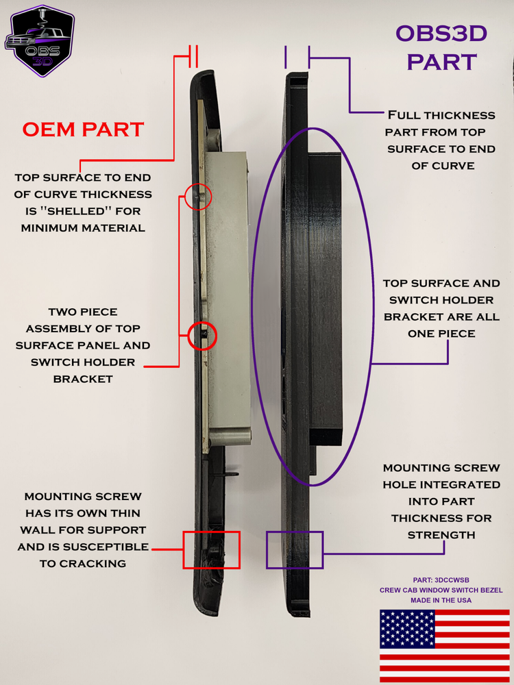1994-1997 Ford Crew Cab Window Switch Bezel / Trim Panel. NEW! 3d Printed!