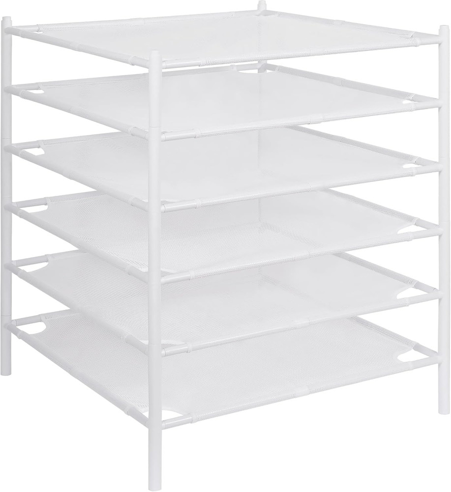 Stackable Mesh Drying Rack Set - 6 Pack for Sweaters, Socks, Toys, White
